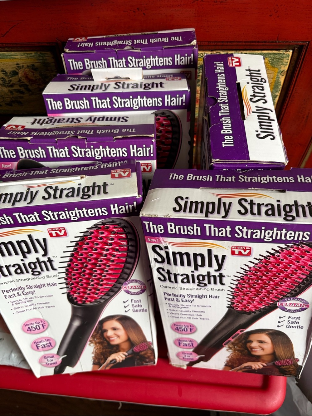 Ceramic Hair Straightening Brush — Pink/Black